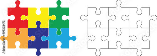 Colorful jigsaw puzzle pieces collection isolated on transparent background
