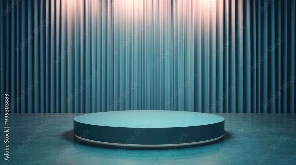 A Teal Circular Platform in Front of Draped Curtains A Teal Circular Platform in Front of Draped Curtains