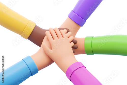 Fotografía Cartoon hands of different colors joined in a circle