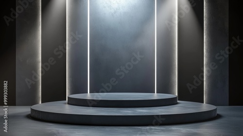 Two-Tier Circular Pedestal on a Dark, Textured Surface with Subtle Lighting