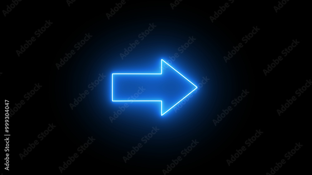 Bright blue color neon light arrow pointing right. right arrow neon glow icon black background.
Bright blue color neon light arrow pointing right. right arrow neon glow icon black background.