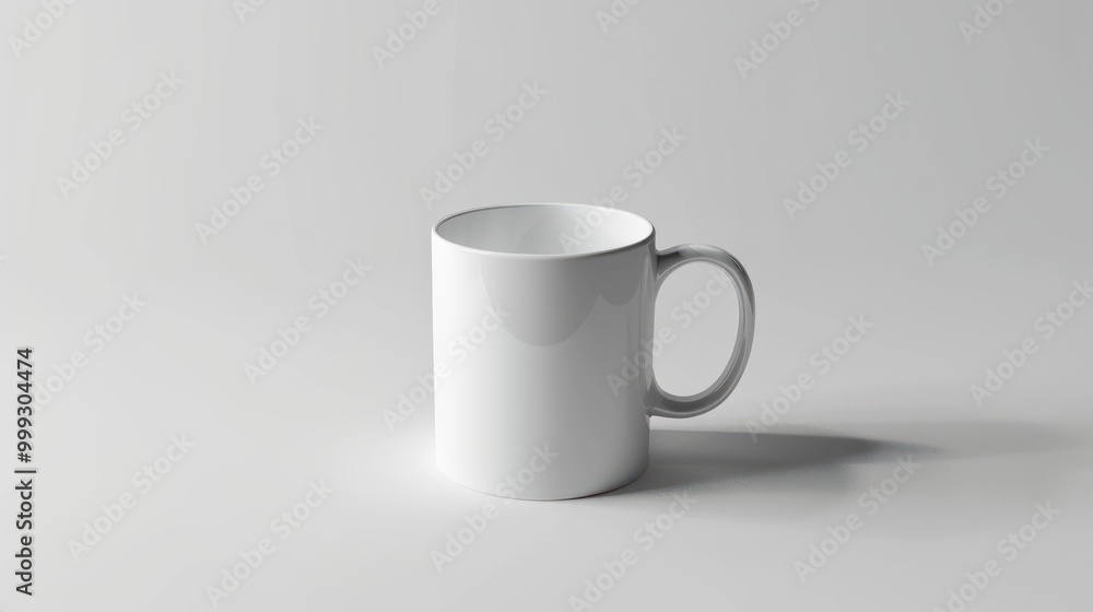 Obraz premium White ceramic mug on a plain gray background. Studio shot mockup for product design and branding.