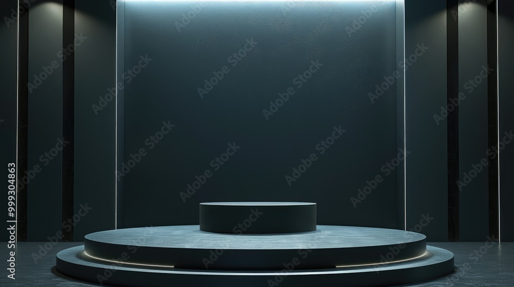 Fototapeta premium Circular Platform with Illuminated Edges in a Dark Room