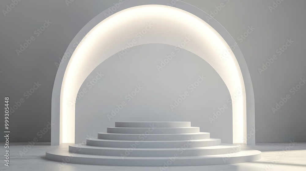 White Circular Platform with Illuminated Archway White Circular Platform with Illuminated Archway