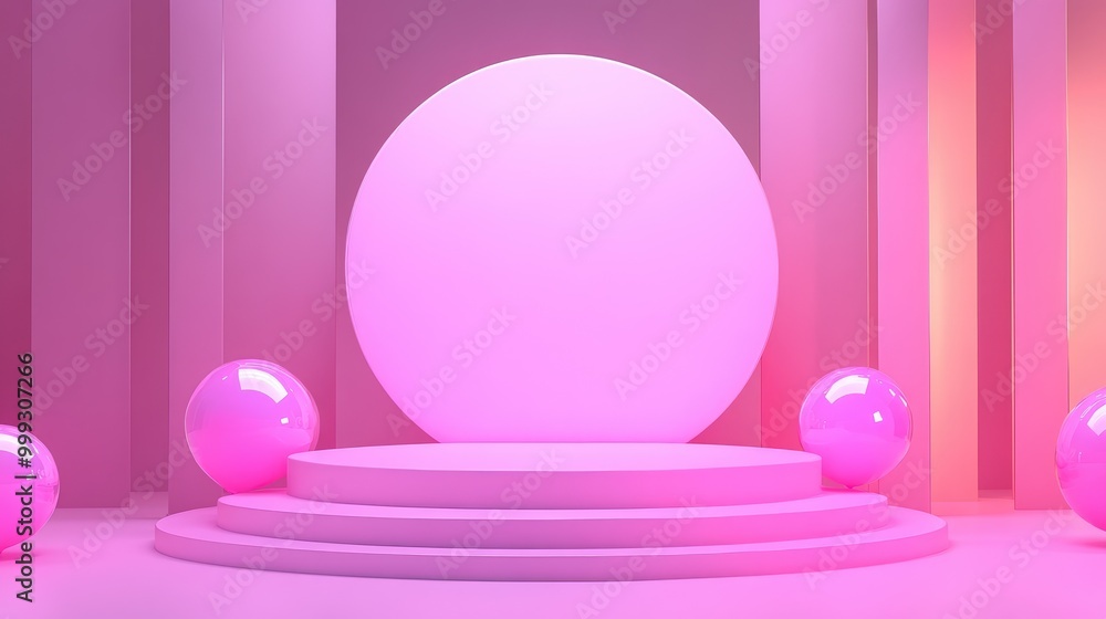 Abstract Pink 3D Render with a Circular Platform and Spheres Abstract Pink 3D Render with a Circular Platform and Spheres