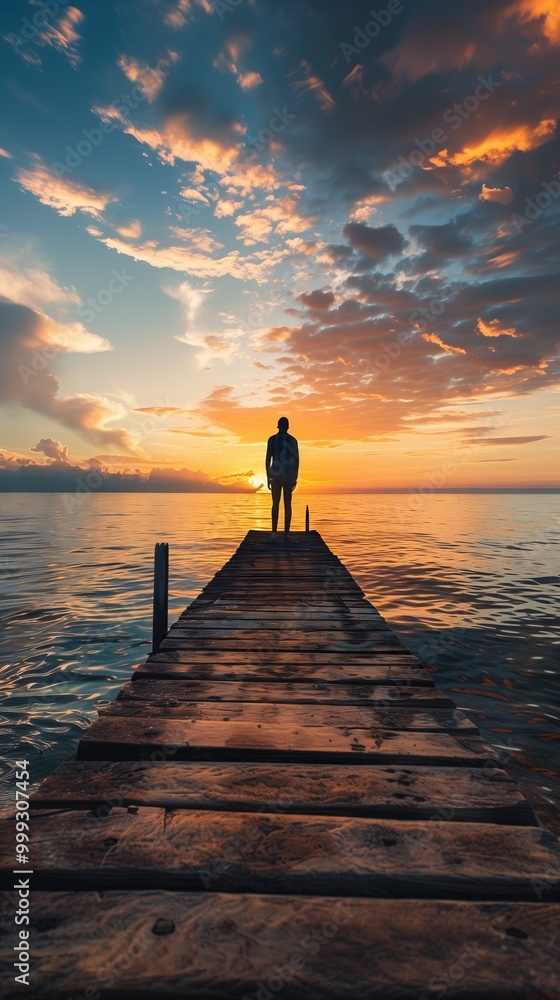 Stunning Sunset Over Ocean with Silhouette on Wooden Pier For Peaceful Moments and Travel Ideas Stunning Sunset Over Ocean with Silhouette on Wooden Pier For Peaceful Moments and Travel Ideas