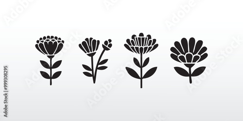 flack flowers silhouette printable floral sublimation vector illustration isolated on white background photo