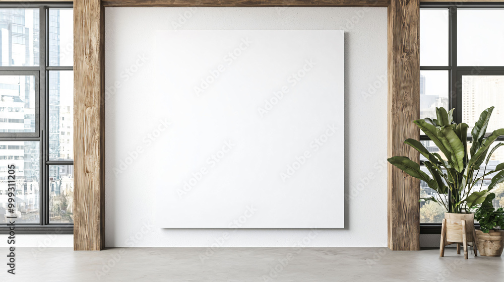 spacious loft style office with blank white wall, perfect for creativity