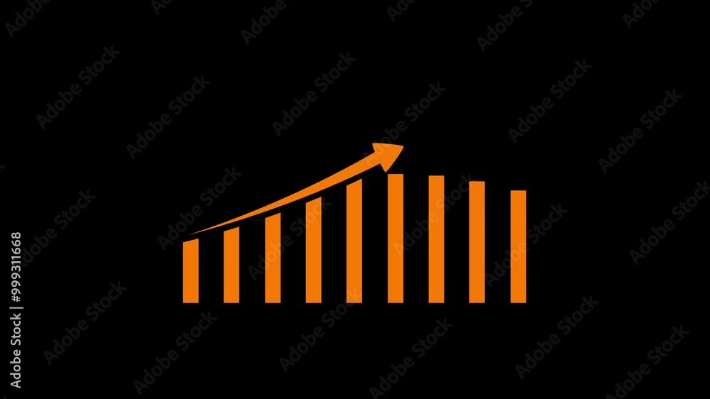 Business graph chart with upward trend animation on black background. Business graph chart with upward trend animation on black background.