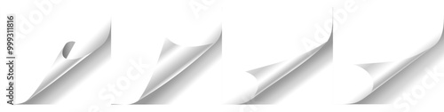 set of Page curl with shadow on blank sheet of paper sheet turn flips and curls, sticker fold , rolled fold edges vector