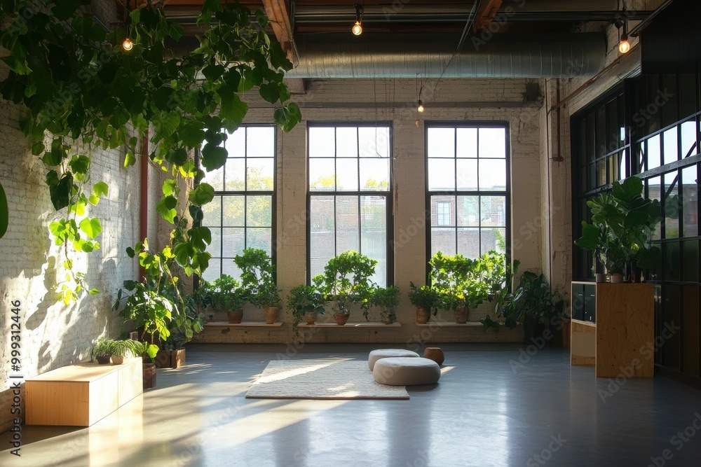 Fototapeta premium Greenery-Filled Loft Space With Natural Light - Generative AI.