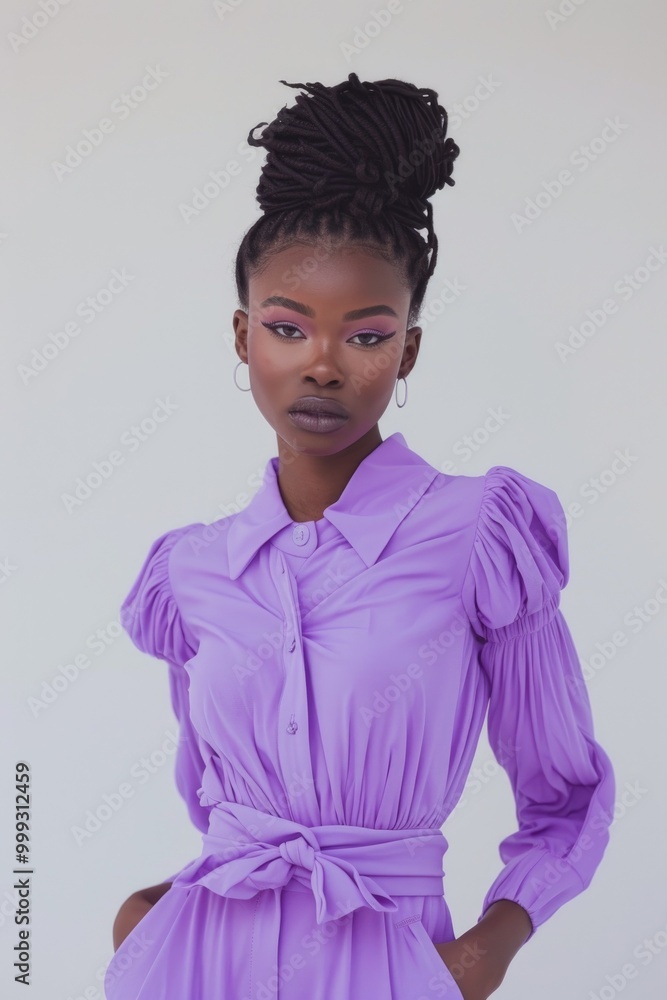 Elegant Woman in Lavender Dress with Stylish Updo Hairstyle Elegant Woman in Lavender Dress with Stylish Updo Hairstyle