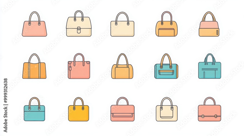 Bags thin line icon set. such as handbag, shopping bag, backpack, tote bag, paper bag, plastic bag, duffel bag, briefcase Bags thin line icon set. such as handbag, shopping bag, backpack, tote bag, paper bag, plastic bag, duffel bag, briefcase