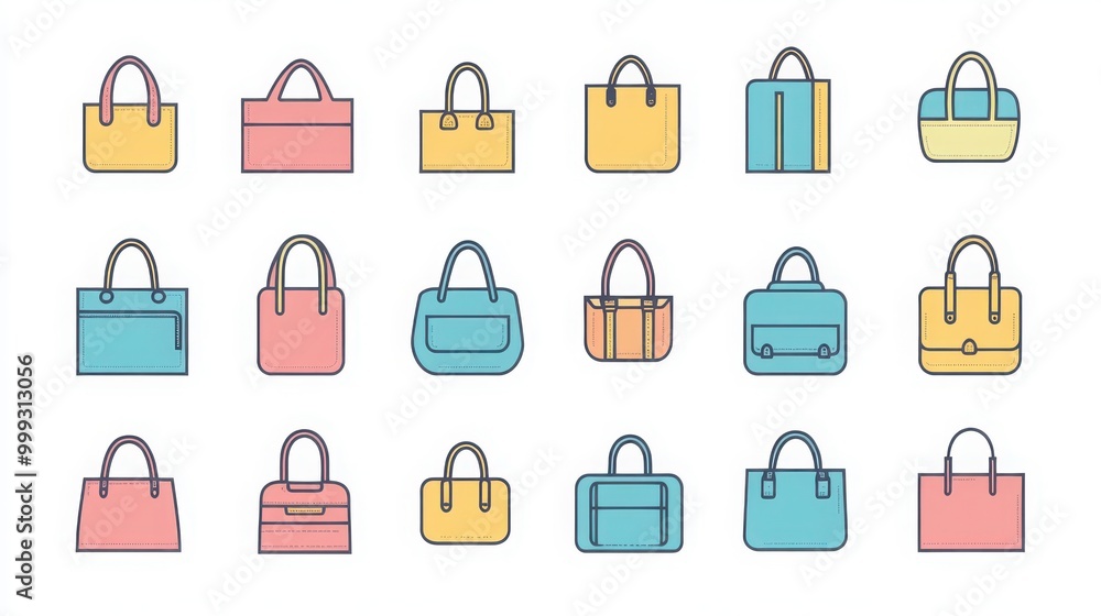Bags thin line icon set. such as tote bag, shopping bag, handbag, backpack, paper bag, plastic bag, travel bag Bags thin line icon set. such as tote bag, shopping bag, handbag, backpack, paper bag, plastic bag, travel bag