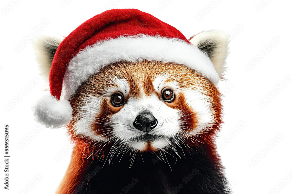 Red panda in Santa Claus hat isolated on a transparent background. Red panda in Santa Claus hat isolated on a transparent background.