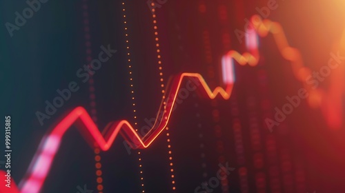 Close-up of a Digital Screen Showing a Downward-Trending Line Graph. copy space. Financial market, interest rate, rate cut, decline,economy, recession, crisis,data visualization,US interest rate