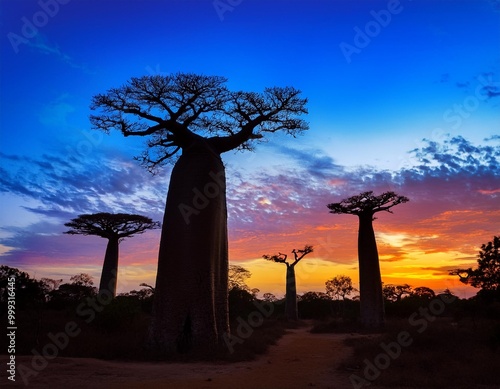 Wallpaper Mural Baobab Trees in Madagascar, Silhouetted Against a Vibrant Sunset Sky Torontodigital.ca
