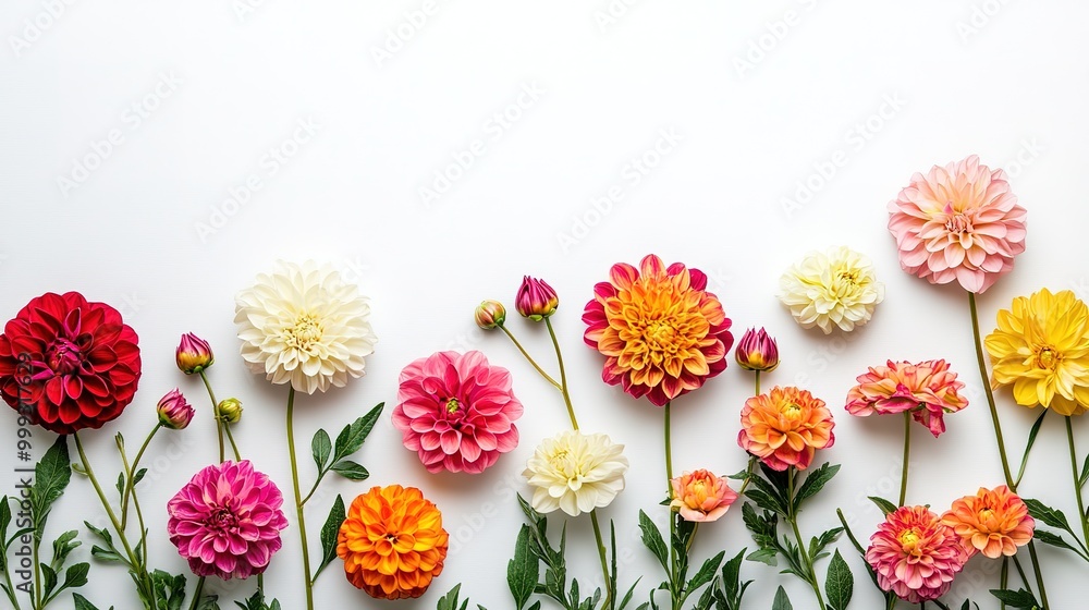 bunch of multi colored flowers and copy space on pure white background. Color, nature and flowers concept. bunch of multi colored flowers and copy space on pure white background. Color, nature and flowers concept.
