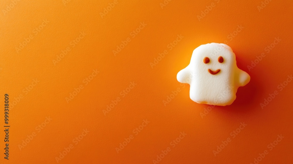 Obraz premium Cute ghost marshmallow on orange background with space for text