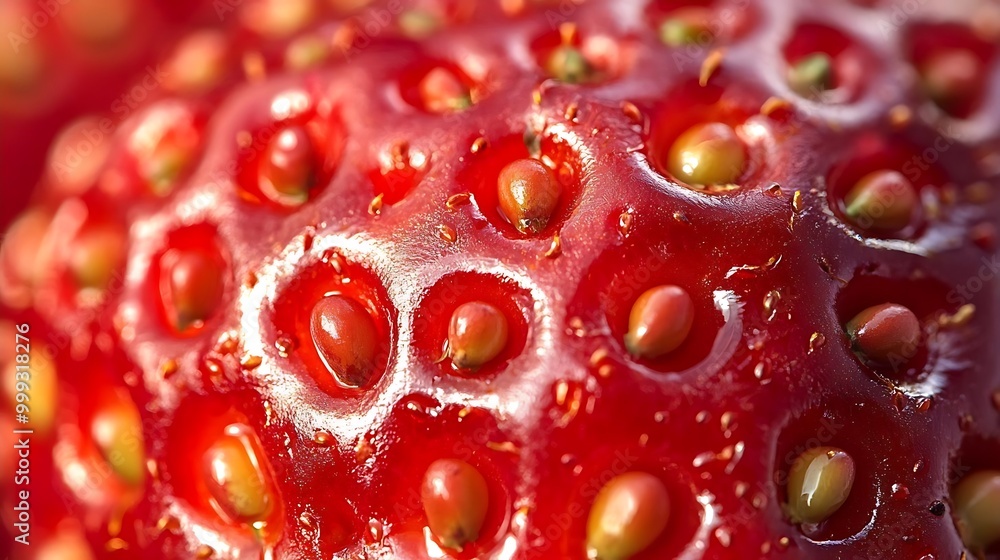 Macro Photo of Fresh Strawberry Texture with Seeds Macro Photo of Fresh Strawberry Texture with Seeds