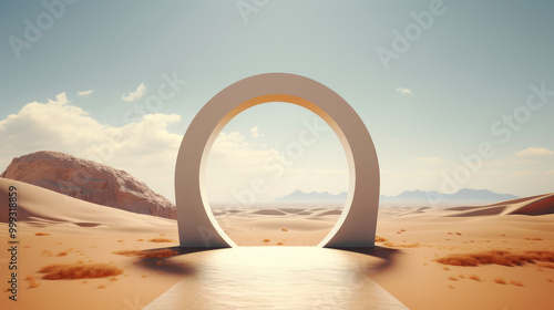 generated illustration of doorway arch againdt desrt as background photo