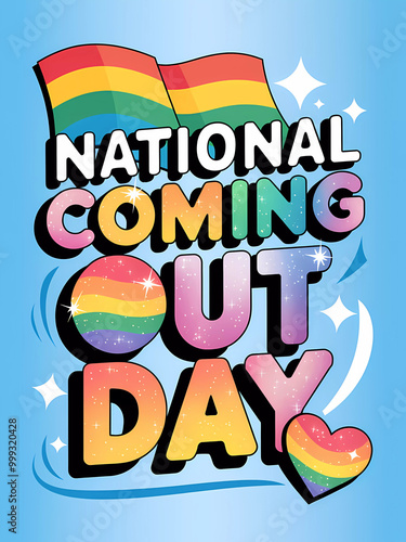 National Coming Out Day, Colorful letters on light blue background
