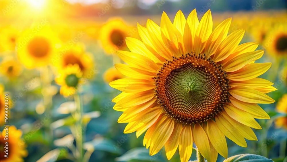 Fototapeta premium Close up of a vibrant, blooming sunflower, sunflower, close up, blooming, yellow, petals, nature, beauty, garden, plant, summer
