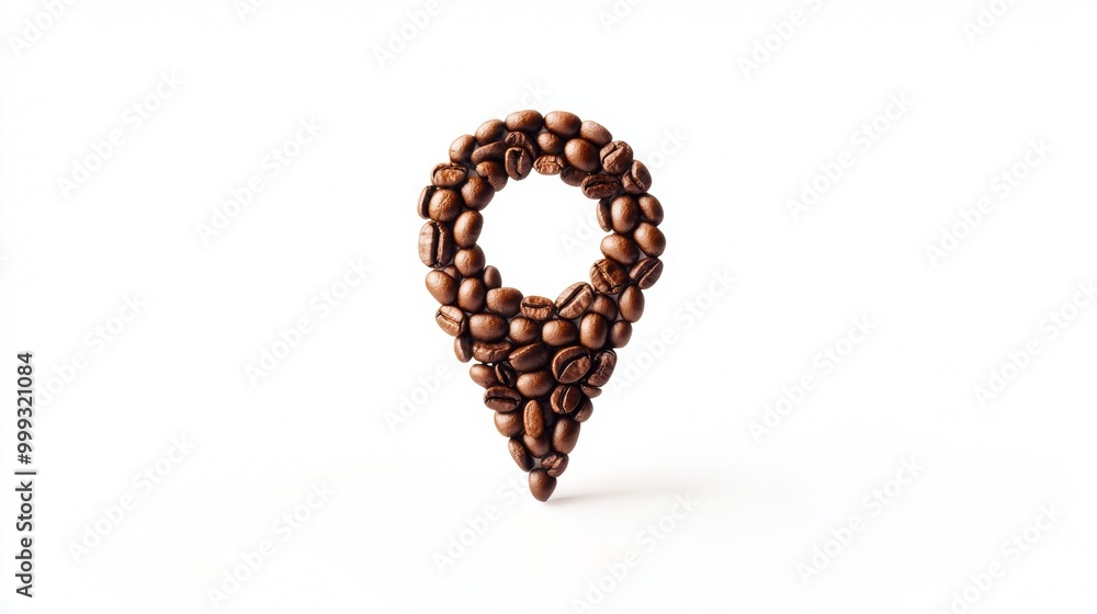 Location Pin Icon Made from Coffee Bean on Solid White Background Location Pin Icon Made from Coffee Bean on Solid White Background