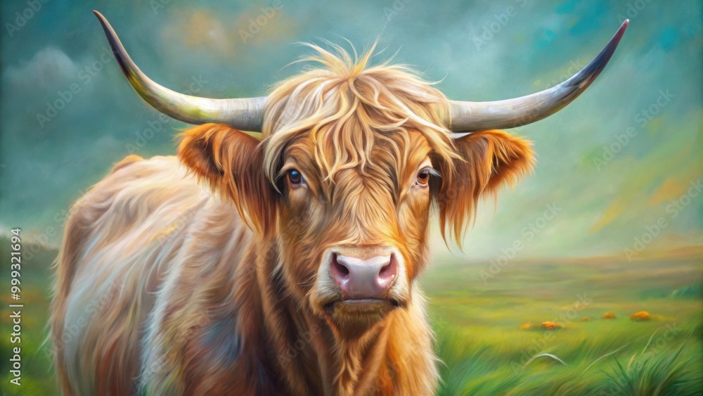 Pastel painting of a majestic Scottish highlander cow , fine art, pastel, painting, Scottish highlander, cow, livestock Pastel painting of a majestic Scottish highlander cow , fine art, pastel, painting, Scottish highlander, cow, livestock