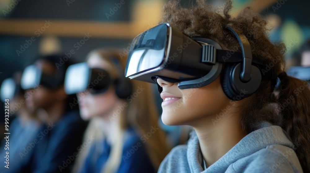 Capture students using virtual reality headsets and interactive apps to explore new learning environments Capture students using virtual reality headsets and interactive apps to explore new learning environments