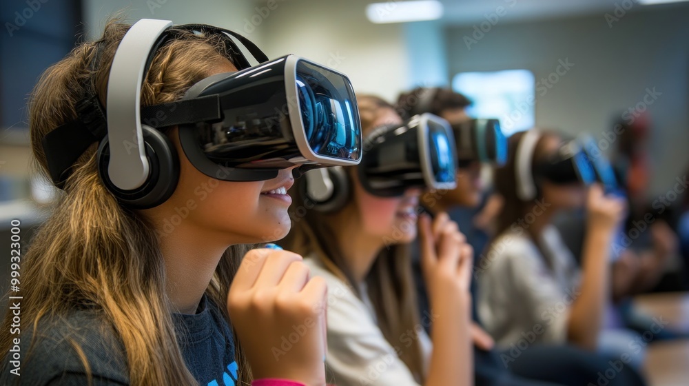 Capture students using virtual reality headsets and interactive apps to explore new learning environments Capture students using virtual reality headsets and interactive apps to explore new learning environments