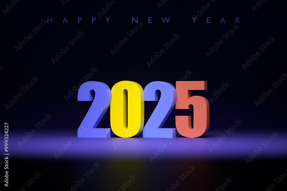2025 calligraphy with 3d numbers on colorful background with New Year celebration balls for flyers, posters, signs for business design, brochures, cards, banners, postcards. 3D illustration 2025 calligraphy with 3d numbers on colorful background with New Year celebration balls for flyers, posters, signs for business design, brochures, cards, banners, postcards. 3D illustration