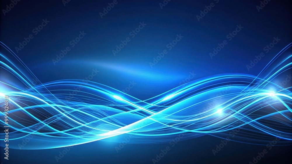 Naklejka premium Abstract modern wallpaper with glowing wavy lines on blue background, rendering, abstract