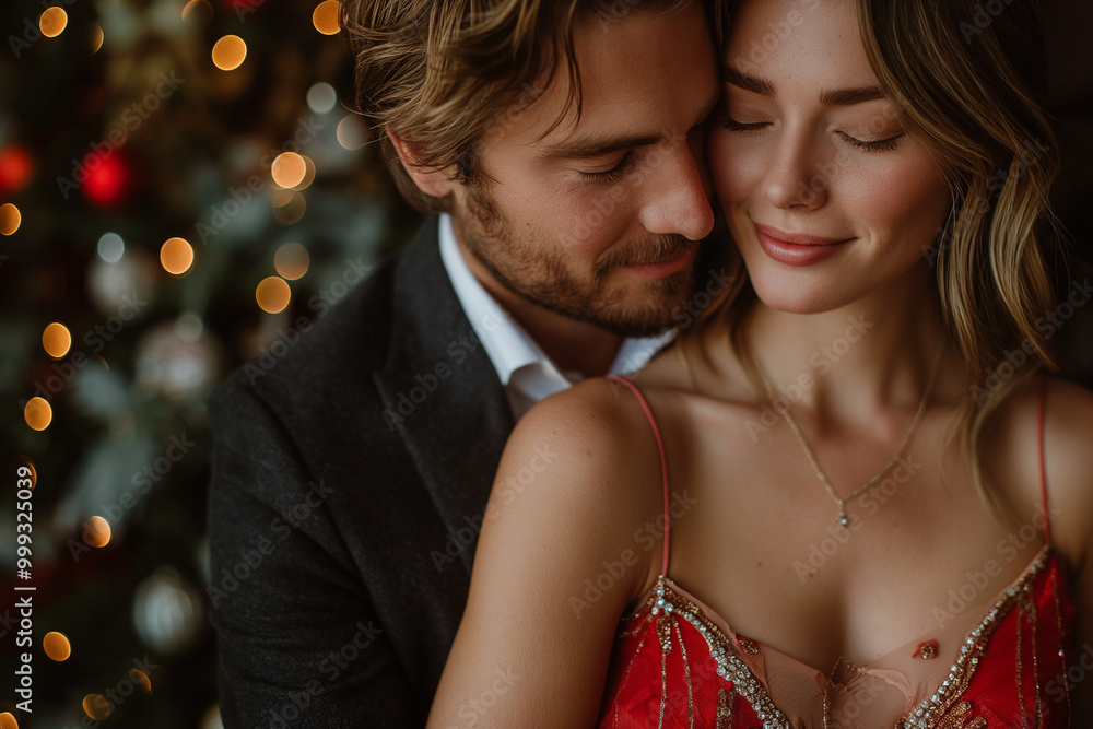 Festive Holiday Romance: Beautiful Interracial Couples enjoying the Christmas season. Festive Holiday Romance: Beautiful Interracial Couples enjoying the Christmas season.