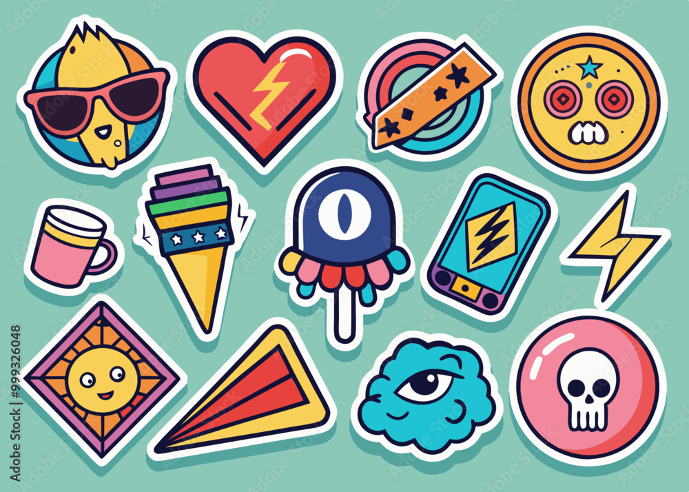 Sticker Pack. Collection of trendy pins. Set of cool patches vector design. Abstract retro badges. Sticker Pack. Collection of trendy pins. Set of cool patches vector design. Abstract retro badges.