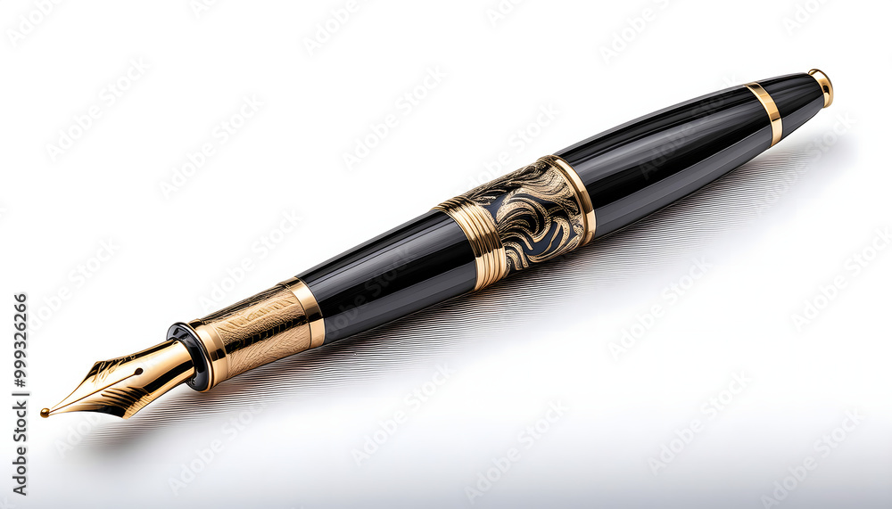 Elegant Gold and Black Fountain Pen on isolated background Elegant Gold and Black Fountain Pen on isolated background