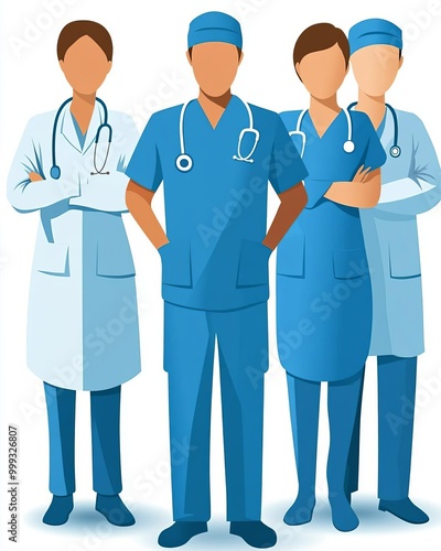 Ethnic diversity in healthcare flat design, front view, hospital theme, animation, Complementary color scheme