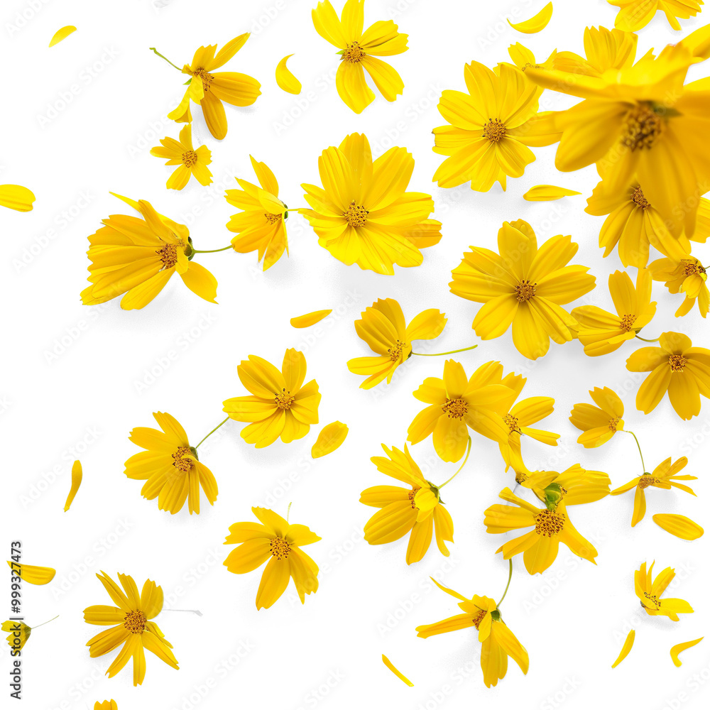 Scattered Yellow Flowers and Petals on a Transparent Background Scattered Yellow Flowers and Petals on a Transparent Background