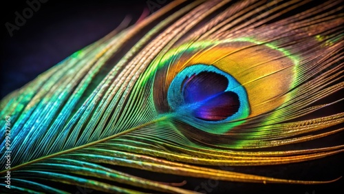 Close up of vibrant peacock feather on dark background, peacock, feather, close up, colorful, texture, mor pankh, detail