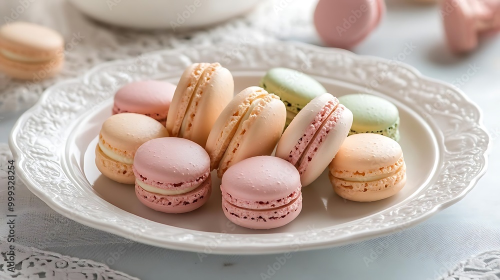 Fototapeta premium Colorful Macarons on White Plate