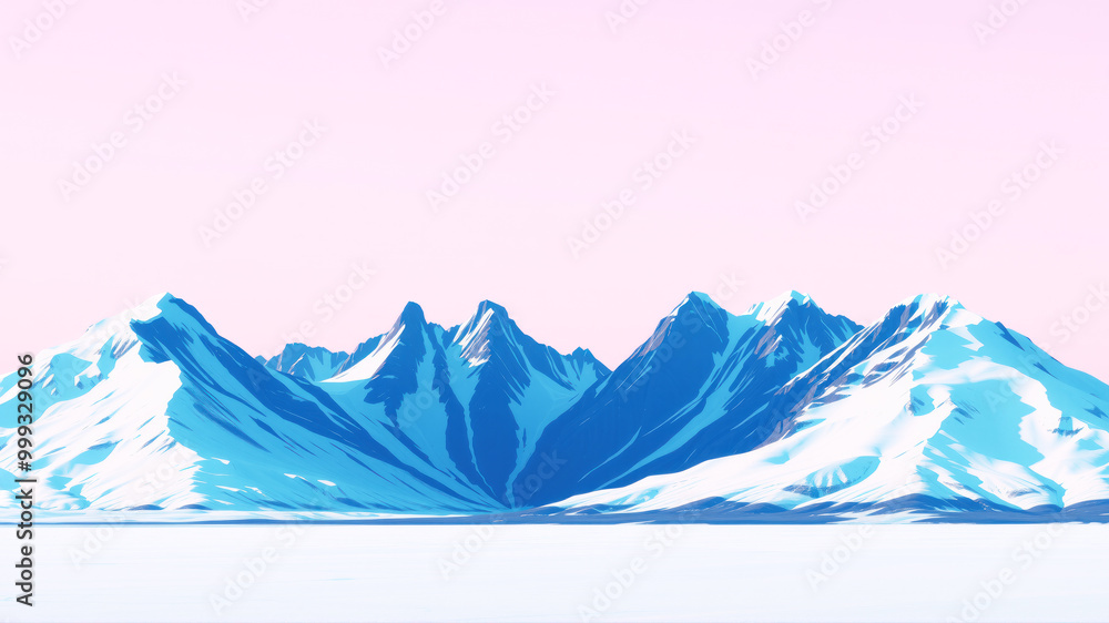 Ice-covered mountains under gradient pink sky Ice-covered mountains under gradient pink sky