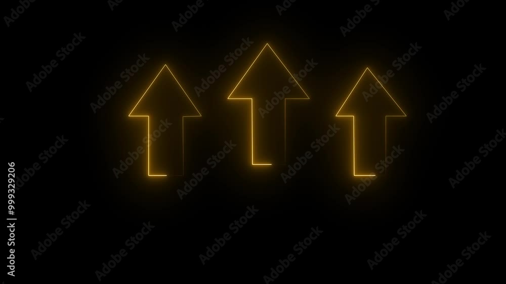 Glowing neon Abstract neon arrow icon animation up line arrow on black background. Glowing neon Abstract neon arrow icon animation up line arrow on black background.