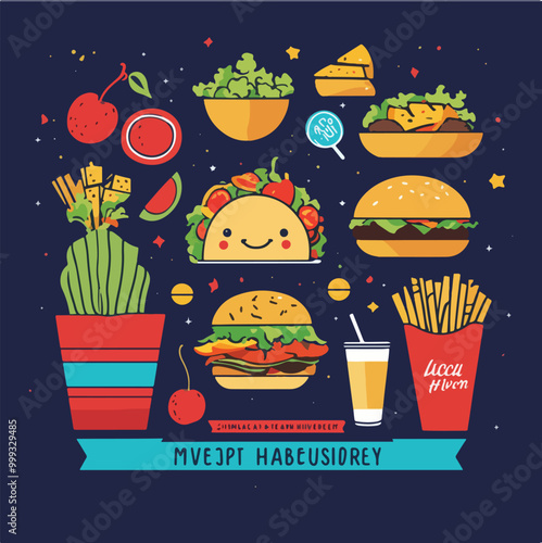 Fast food pixel art icons set, fast restaurant pixelated elements burger, hot dog, taco, ice cream, pizza, coffee