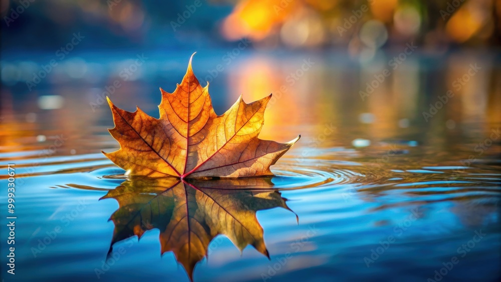 Close-up of a fallen autumn leaf floating in water with shallow depth of field , autumn, leaf, water, fallen, nature Close-up of a fallen autumn leaf floating in water with shallow depth of field , autumn, leaf, water, fallen, nature