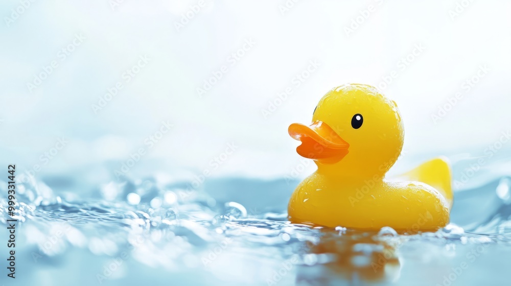 Adorable Yellow Rubber Duck Floating in Bathtub with Splashing Water Reflection Adorable Yellow Rubber Duck Floating in Bathtub with Splashing Water Reflection