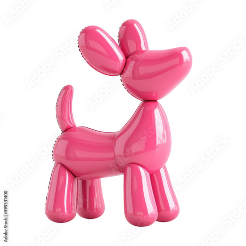 Glossy pink balloon dog sculpture with rounded features, providing a playful and decorative look. Suitable for party themes and children's room decoration. Isolated on transparent background, png. photo