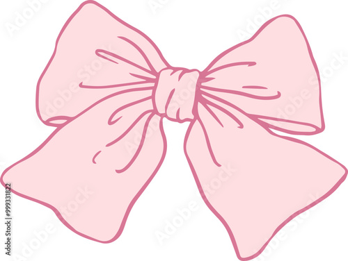 hand drawn outline pink ribbon with bow