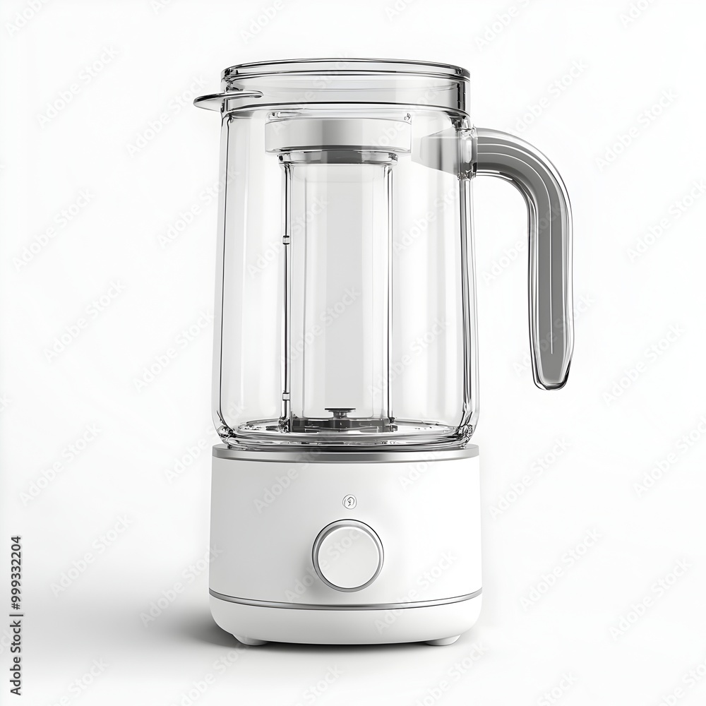 Compact Electric Blender with Sturdy Stainless Steel Housing and Transparent Glass Jar on Plain White Background Compact Electric Blender with Sturdy Stainless Steel Housing and Transparent Glass Jar on Plain White Background