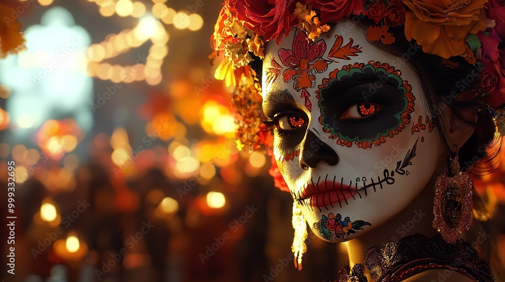 Day of the Dead Altar with Colorful Skulls and Marigold Flowers Day of the Dead Altar with Colorful Skulls and Marigold Flowers