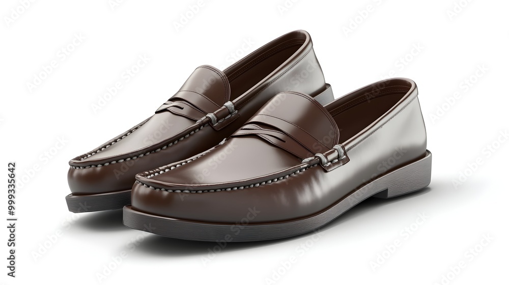 Elegant Leather Loafers with Durable Slip Resistant Sole on Clean White Background